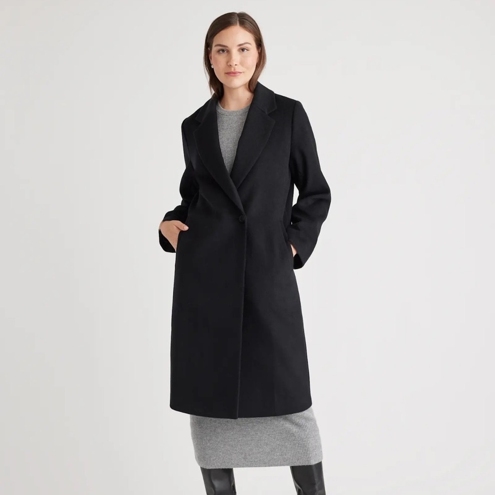 Quince Classic Black Wool Coat